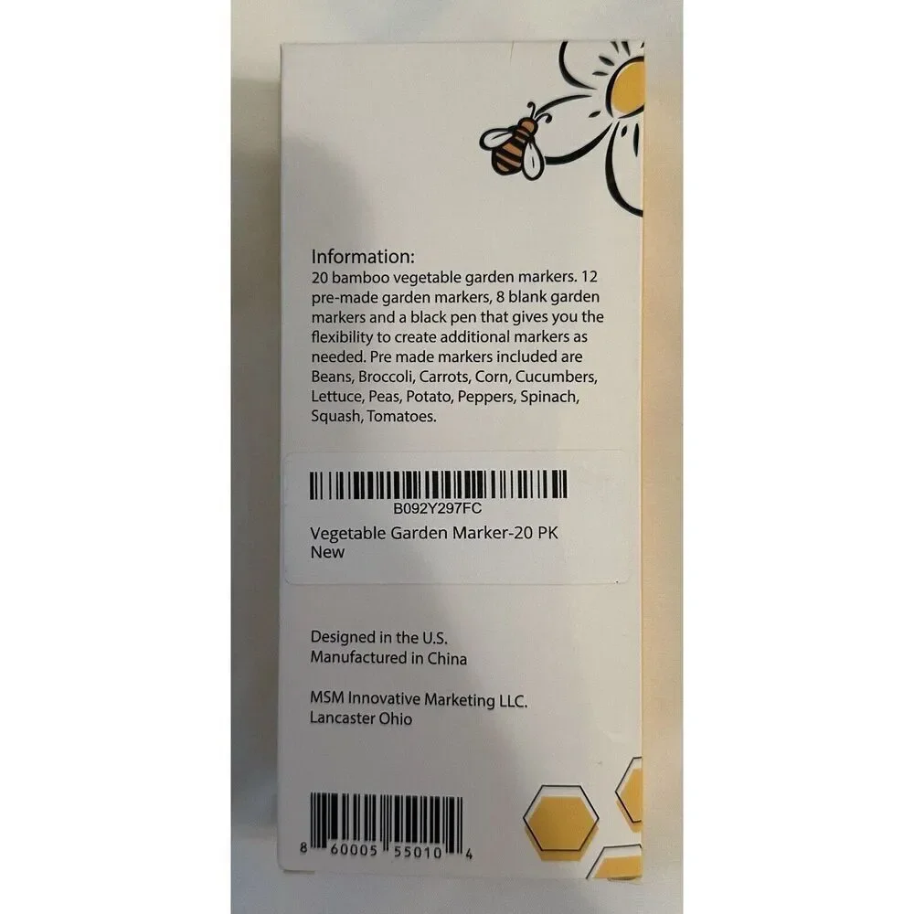 Honeybee Bamboo Vegetable Garden Markers 20 pc NEW